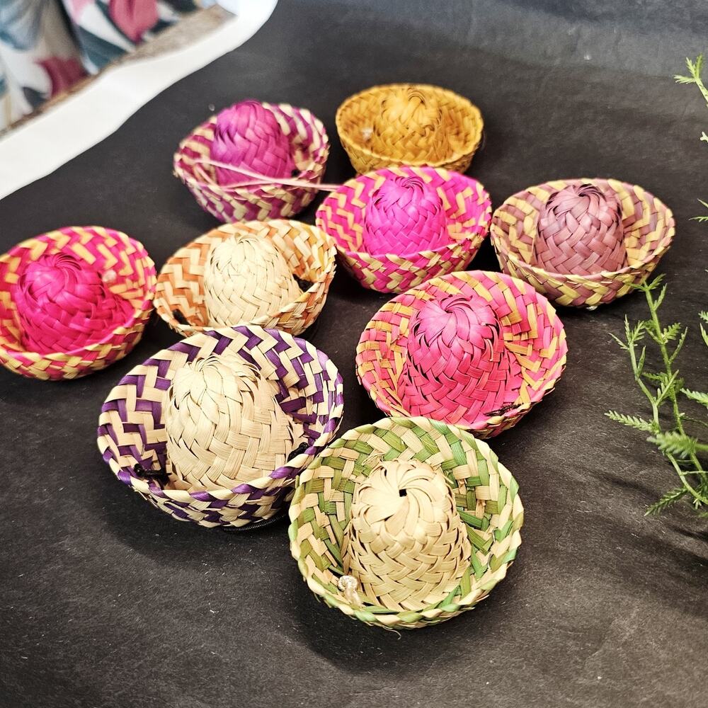 9 Vintage Birthday Party Favor Mini Straw Hat Made In Mexico Colorful Ornaments